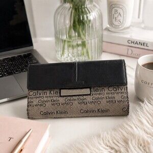 Calvin Klein Wallet Womens One Size Black gray Logo Zip Around Long wallet